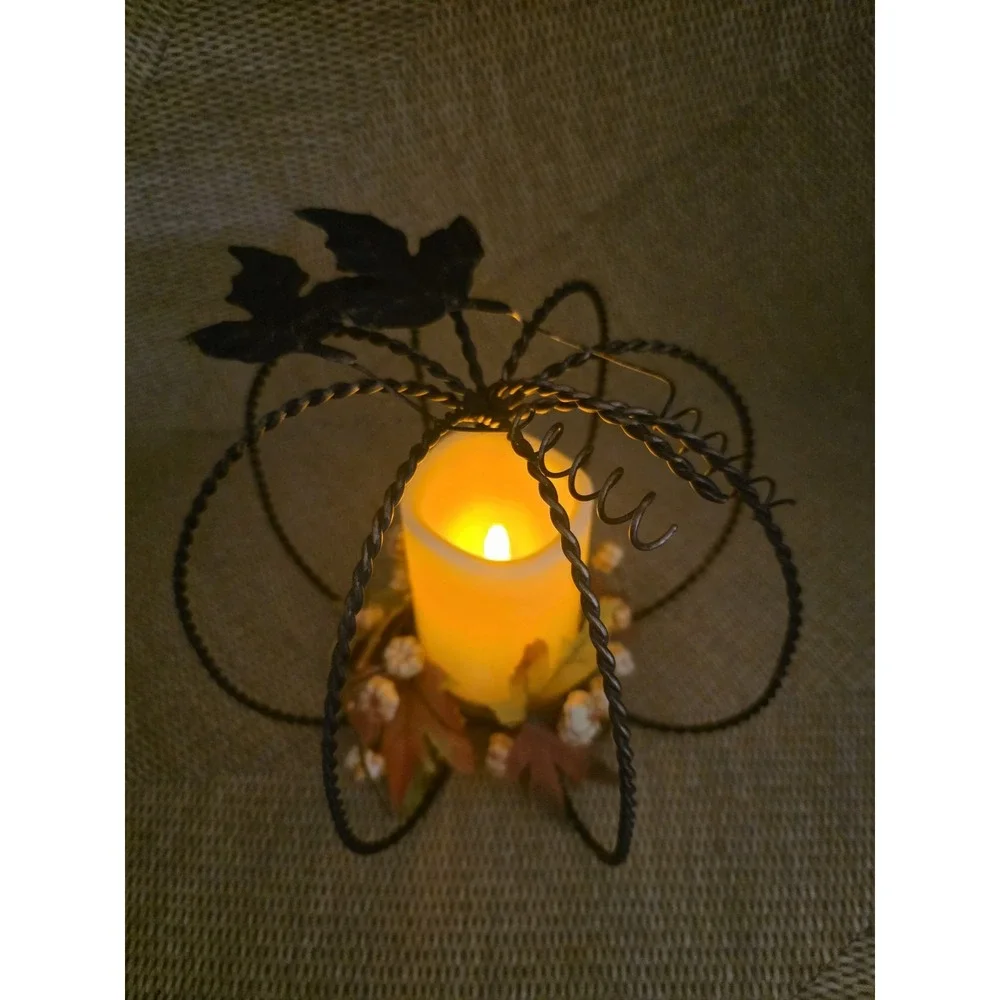 Thanksgiving Autumn Fall Pumpkin‎ Candle Holder Metal Frame LED Flameless Candle
